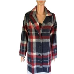 Tahari Wool Blend Plaid Shacket Size Small Red White & Blue Mid-Length
